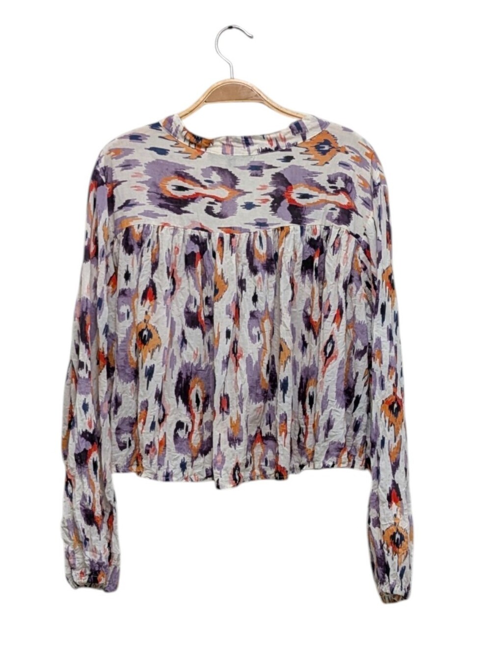 TYSA Boho Abstract Print Tie Front Long Sleeve Blouse 0/1 Resortwear - Picture 2 of 5